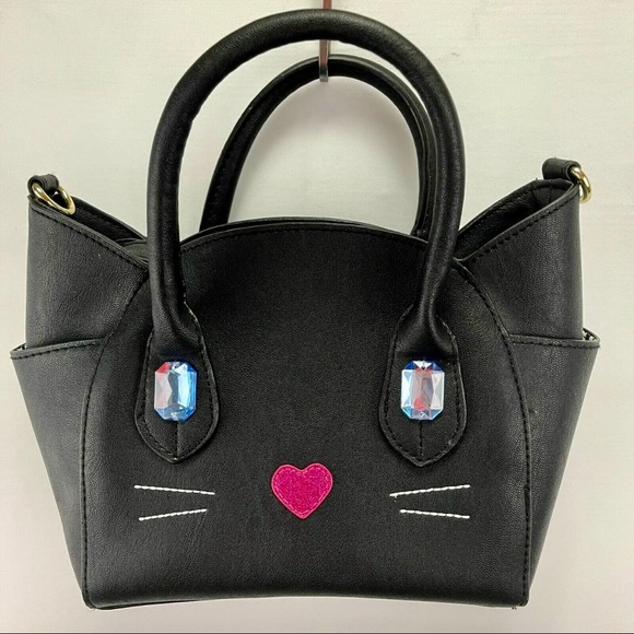Betsey Johnson Handbags - LUV Betsey Johnson Black Kitty Cat hobo satchel crossbody bag w big CRYSTAL EYES